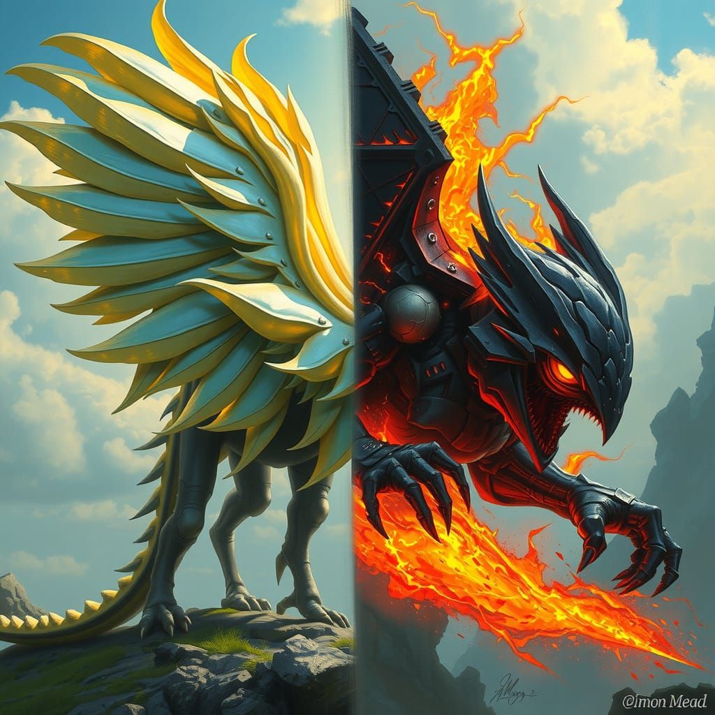Harmonious Duality: A Mystical Creature in Digital Art