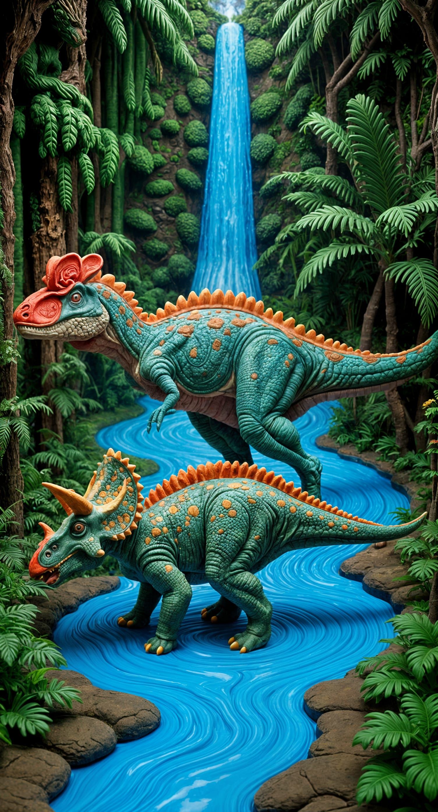 Playdough Dinosaurs Diorama with Optical Illusion