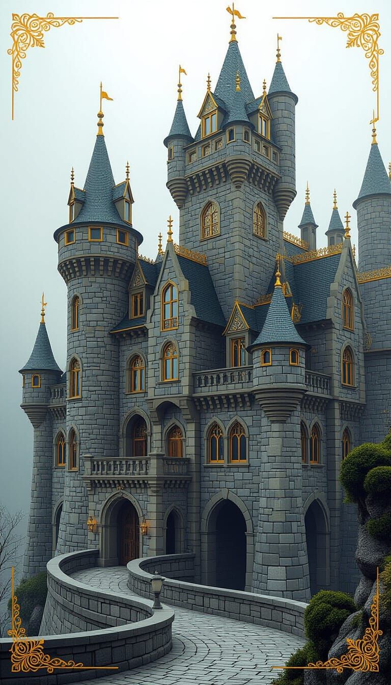 Majestic Castle in Retro-Futuristic Style