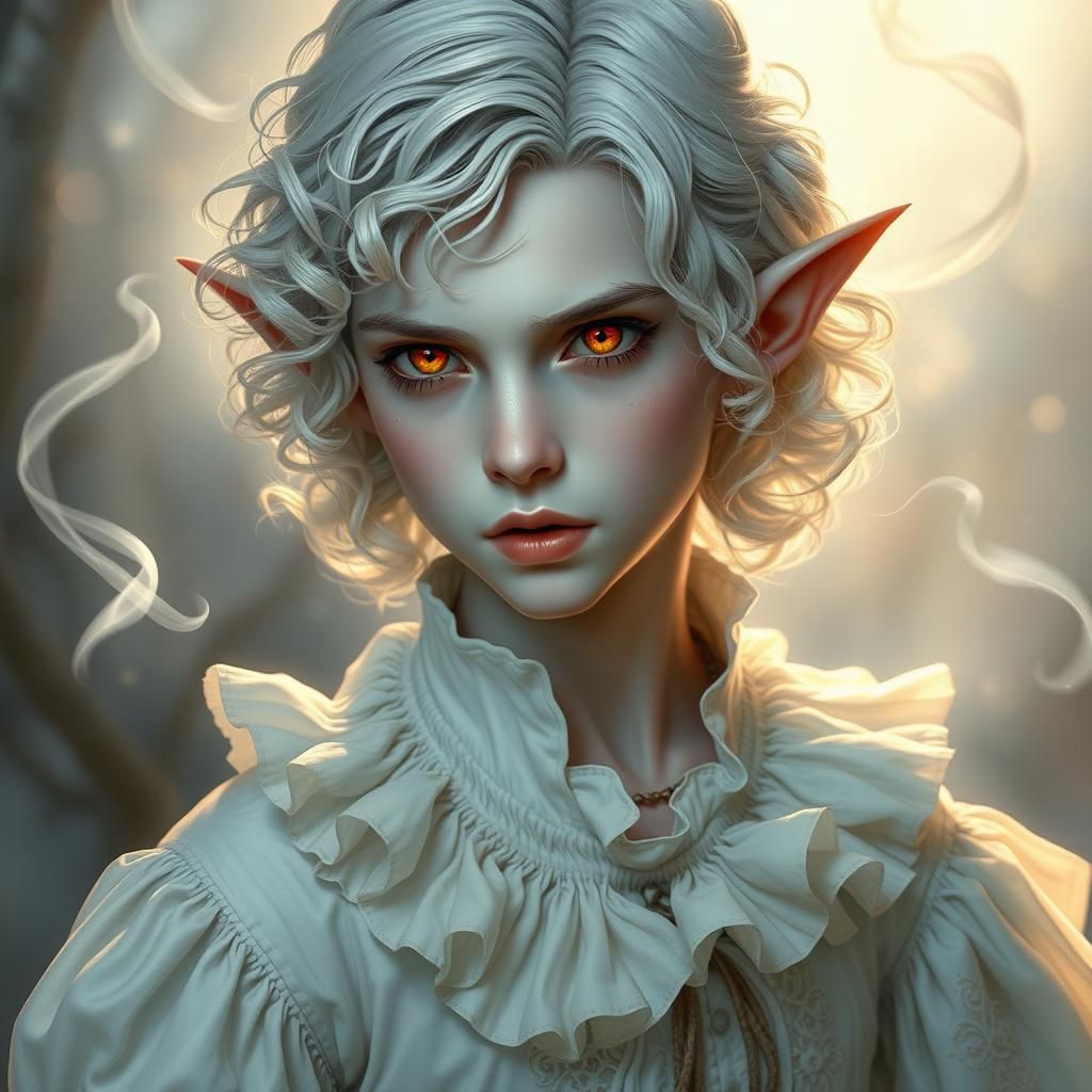 Pale Vampire with Red Eyes in Dreamlike Realm