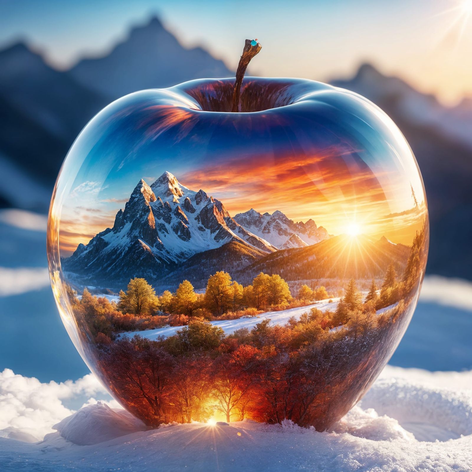 Crystal Apple With Miniature Landscape Inside