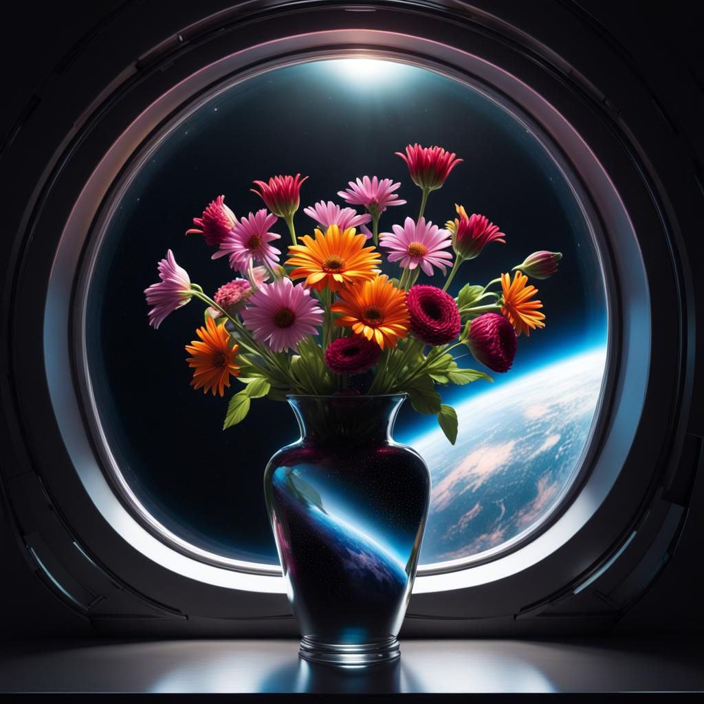 Otherworldly Flowers Bloom on Spaceship Sill