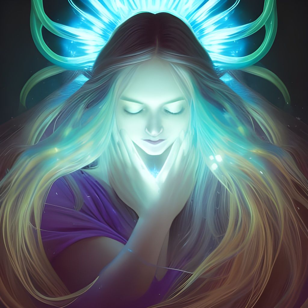 Cosmic Woman with Bioluminescent Light, Detailed Portrait