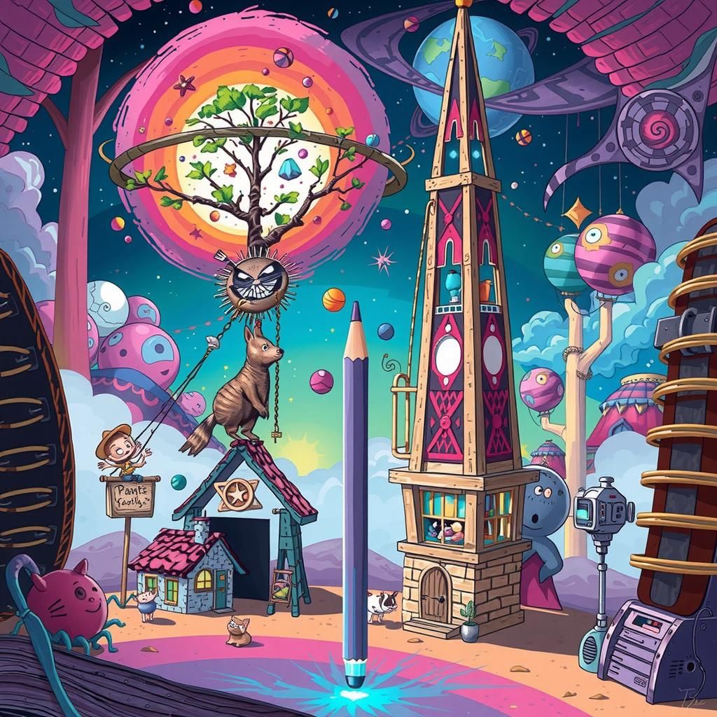 Whimsical World Bursting from Notebook Page