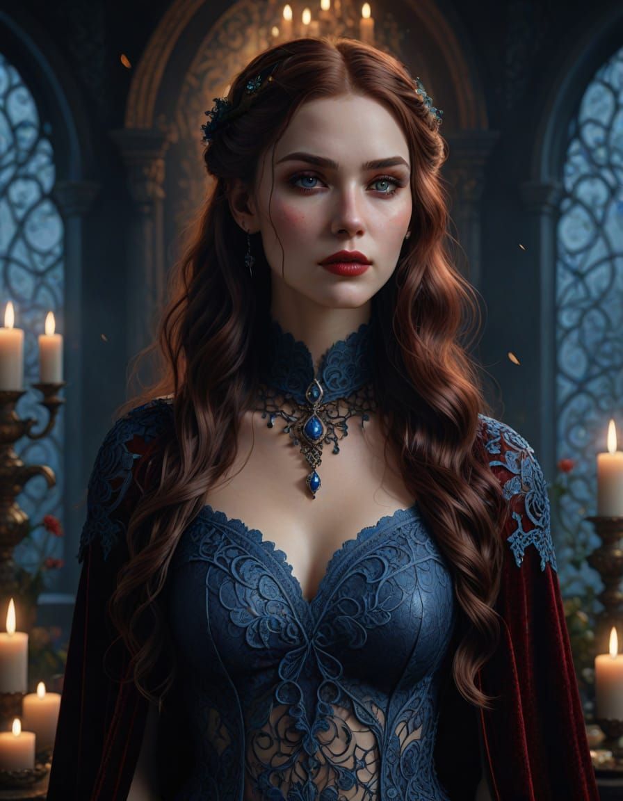 Voluptuous Viking Woman in Serene Floral Ambiance