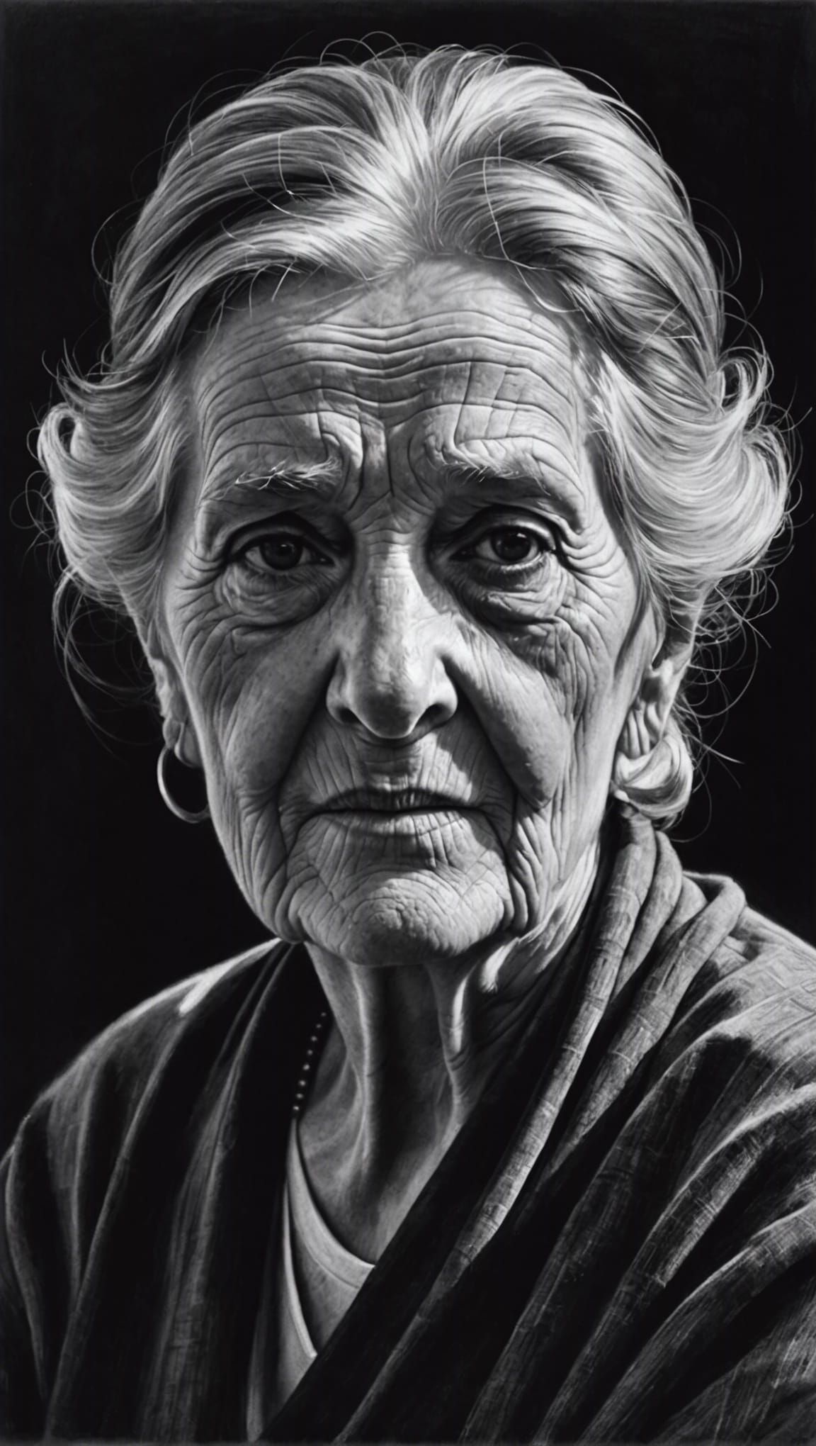 Detailed Pencil Sketch of an Old Woman's Portrait
