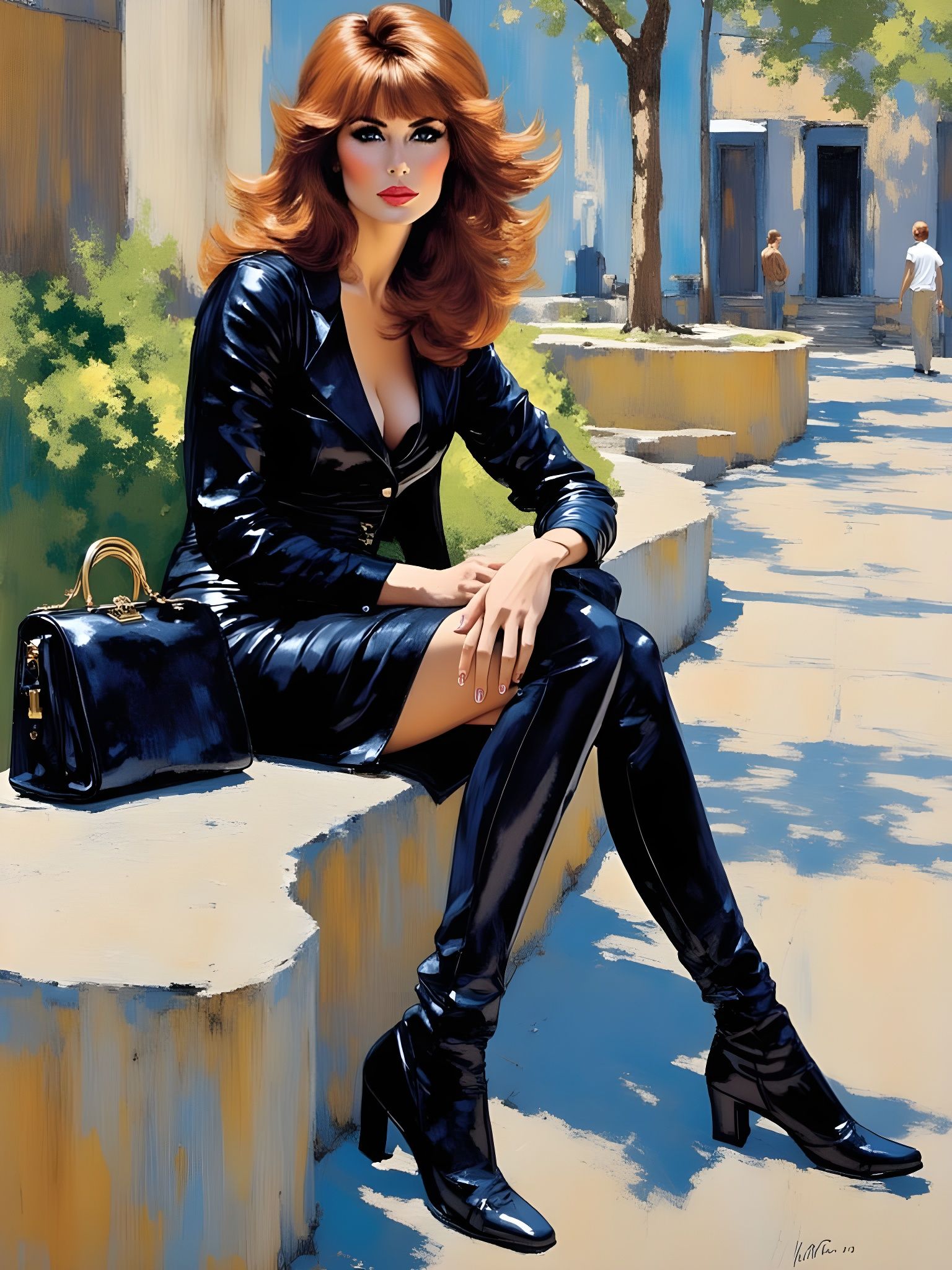 Impressionistic Raquel Welch in Black Leather