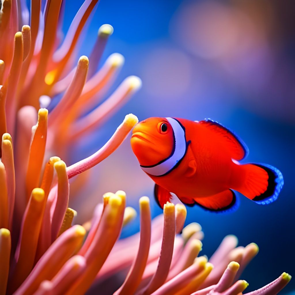 Neon Coral Reef with Clownfish: Hyperrealistic Undersea Scen...