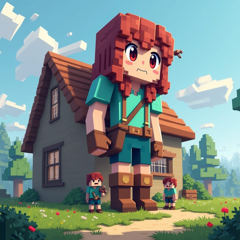 Giant Alex in Minecraft World: Pixelated Art