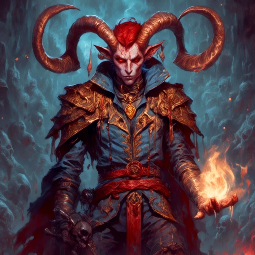 Tiefling Character Portrait in Comic Book Style