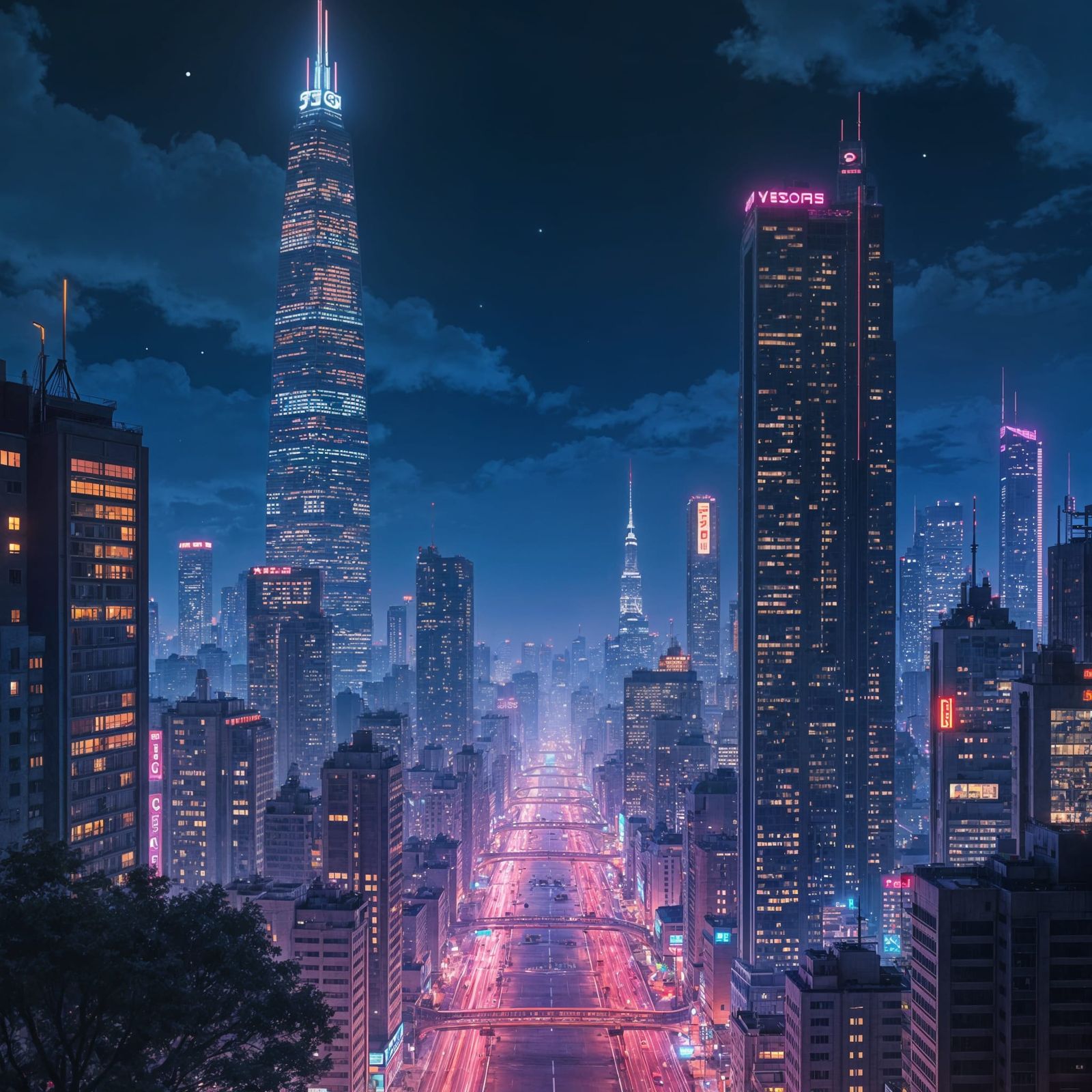 Retro Anime Night Cityscape