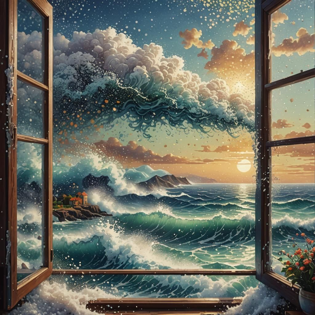 Ocean View in Pointillism Style