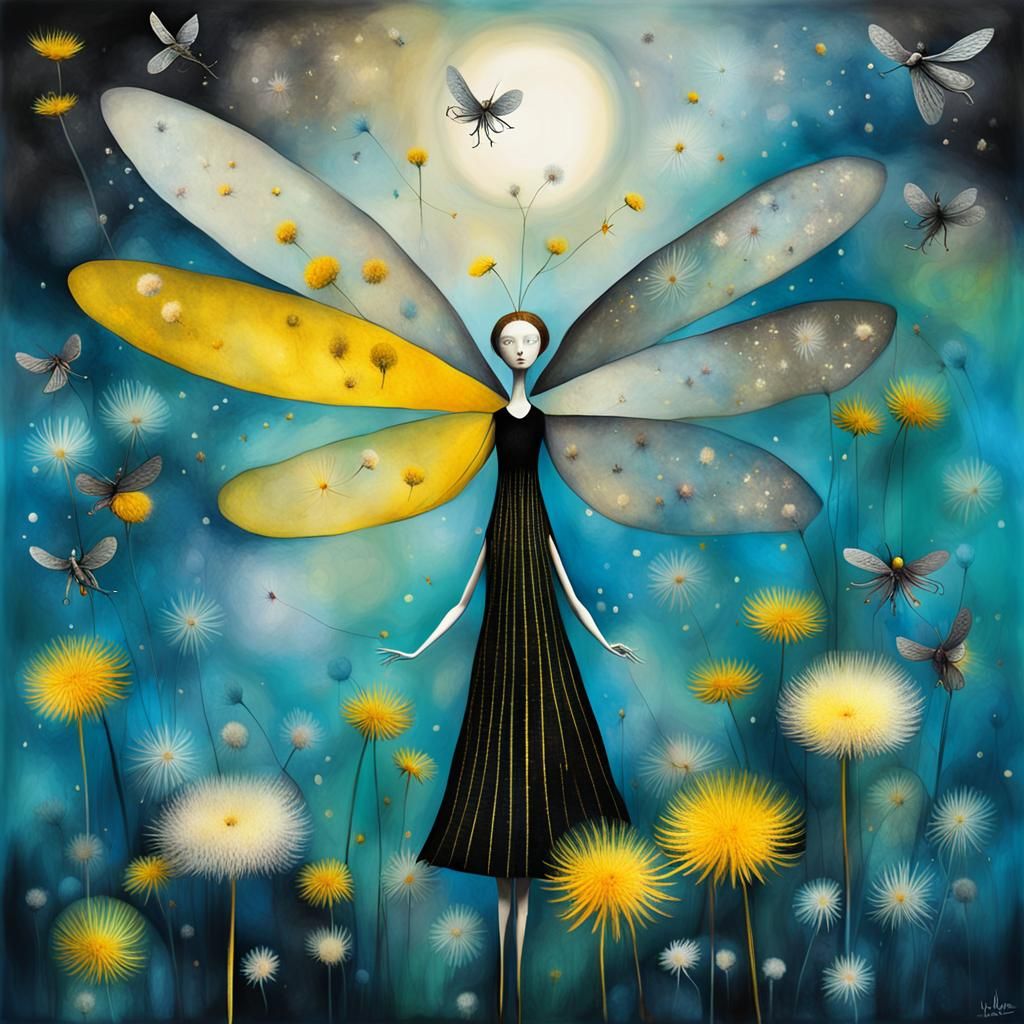 Winged Fairies in Surreal Dandelion Dreamscape
