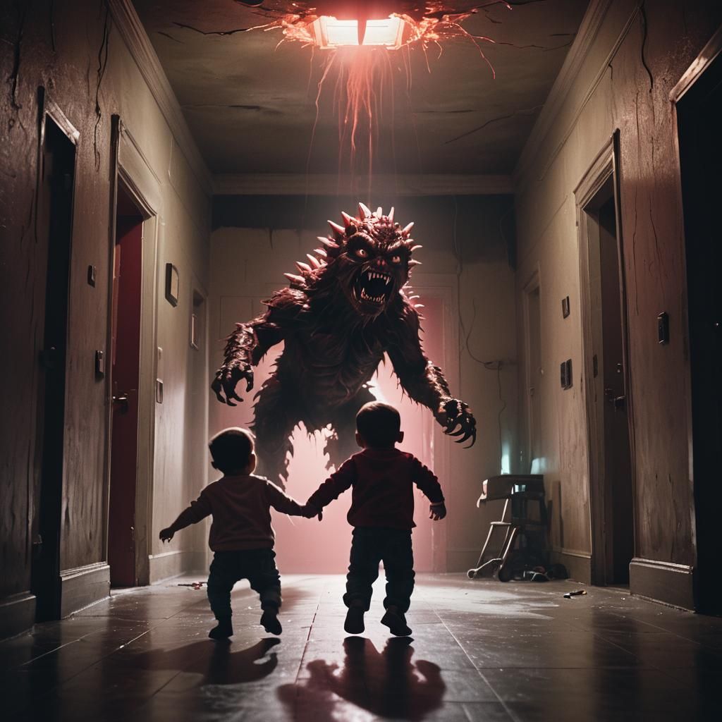 Giant Monster Baby Chase in Film Noir Style