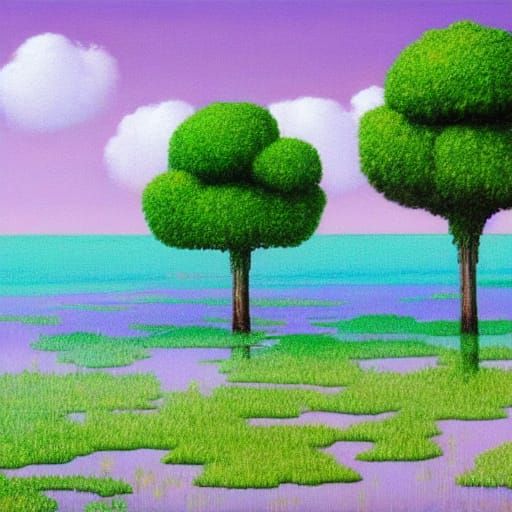 Ethereal Island Paradise in Whimsical Surrealist Style