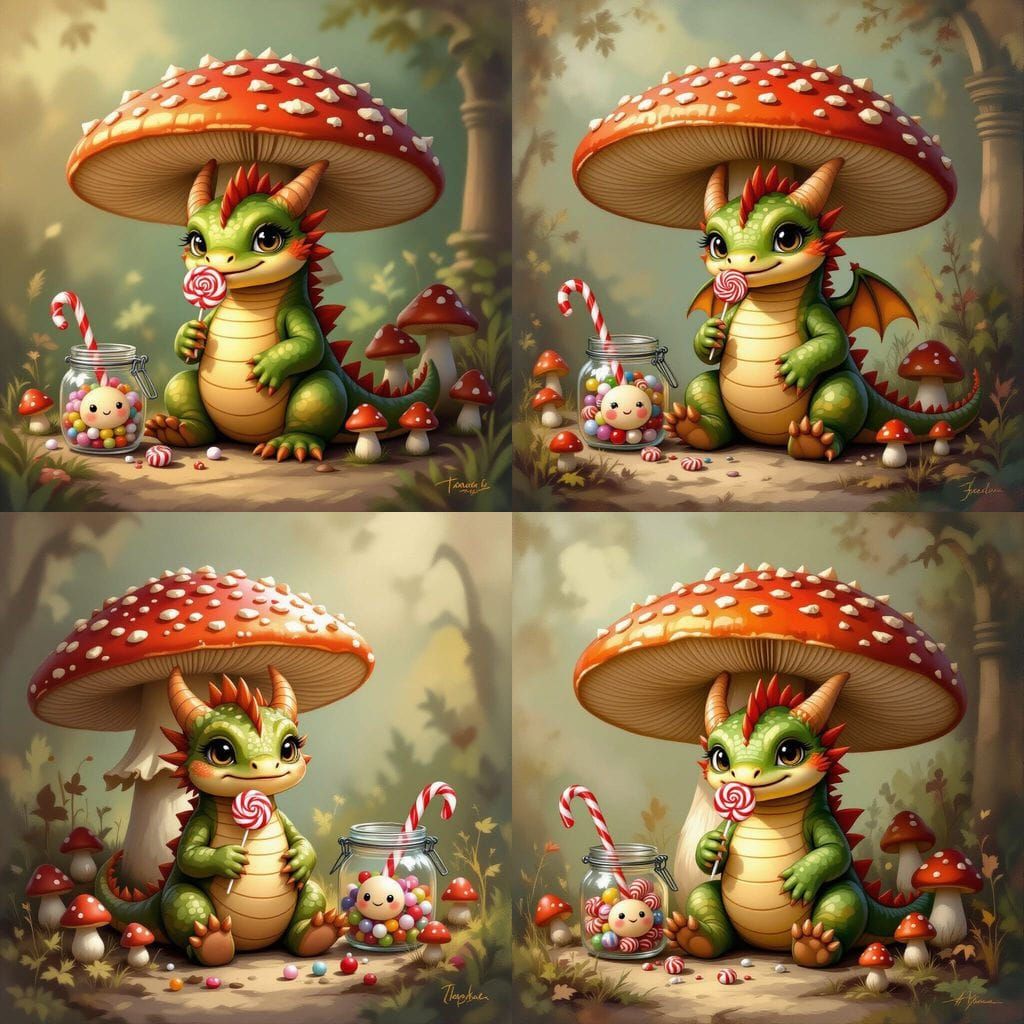 Baby Dragon with Lollipop, Renaissance Painting