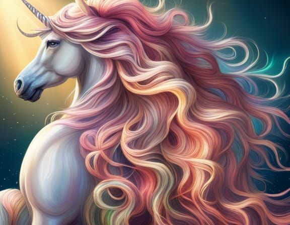 Abstract Unicorn with Splash Art Hair in Art Nouveau Style