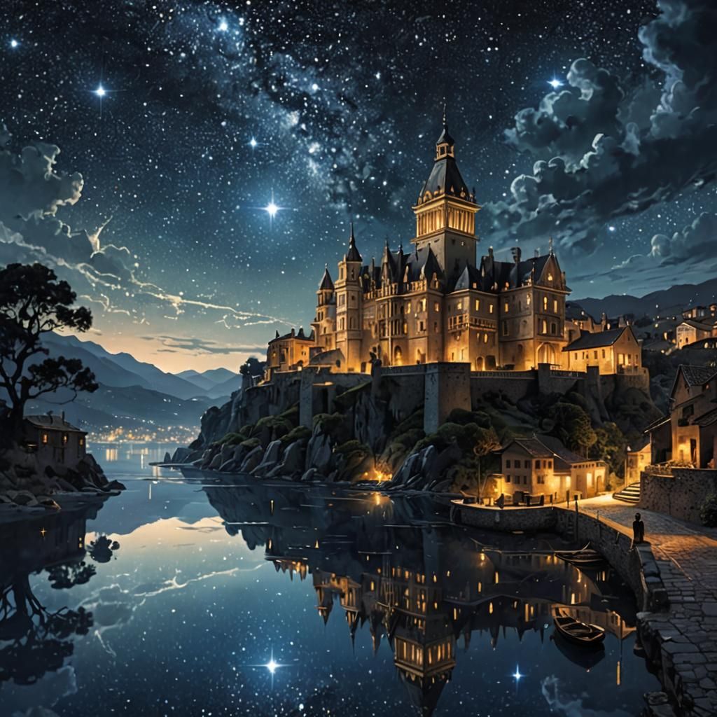 Indigo Starry Night Sky in Surreal Style