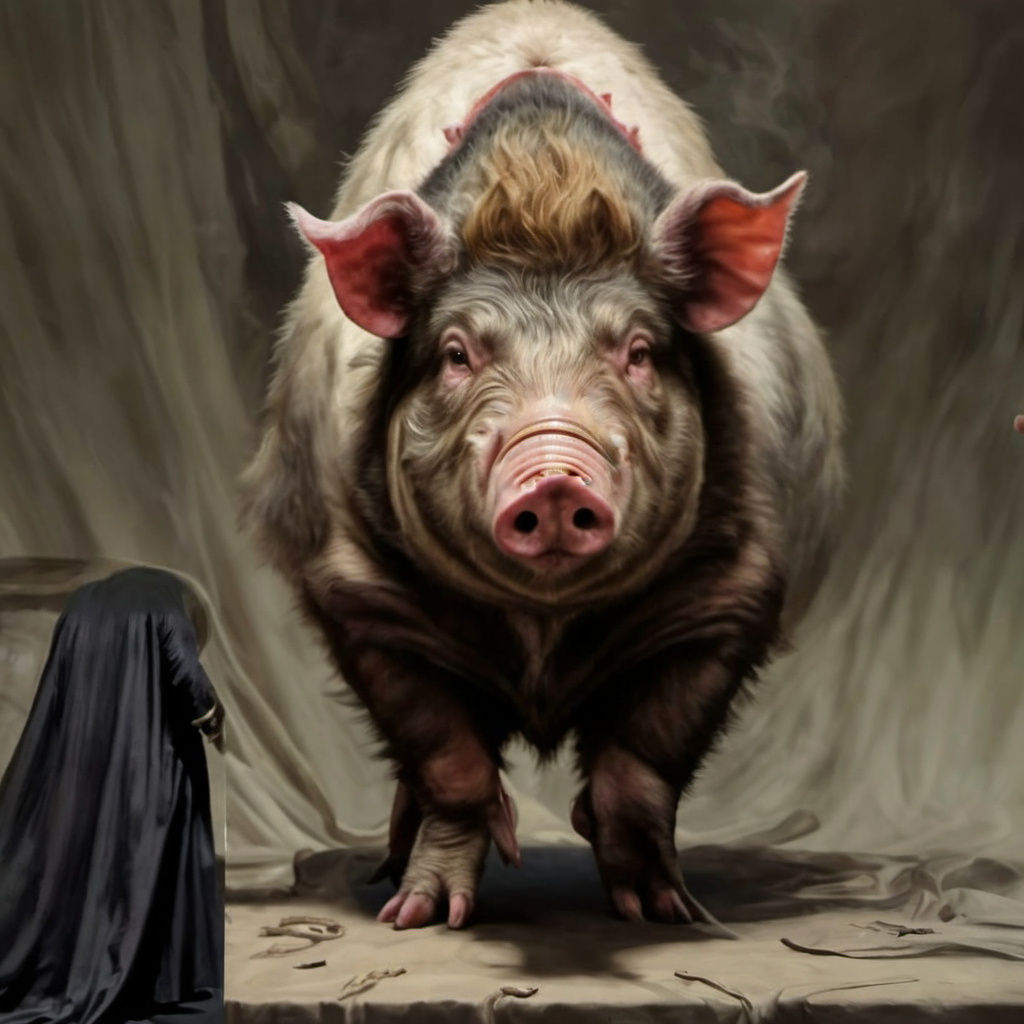 Pig-Headed Man Versus Boar-Headed Man in Rutkowski Style