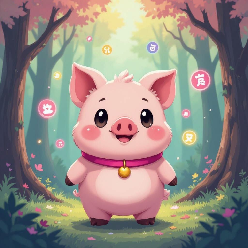 Waddles as Kirby Character in Dreamlike Forest