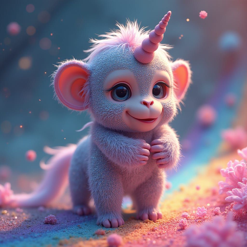 Rainbow Unicorn Monkey with Glittery Coat in Whimsical Futur...