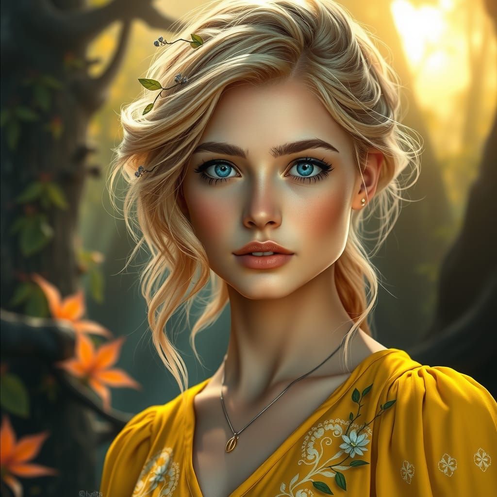 Ethereal Enchantress in Golden Forest