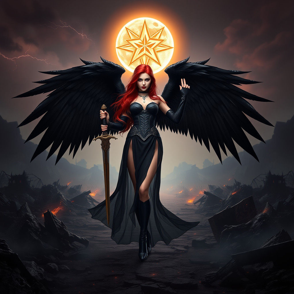 Goddess of War in a Dark Fantasy Landscape