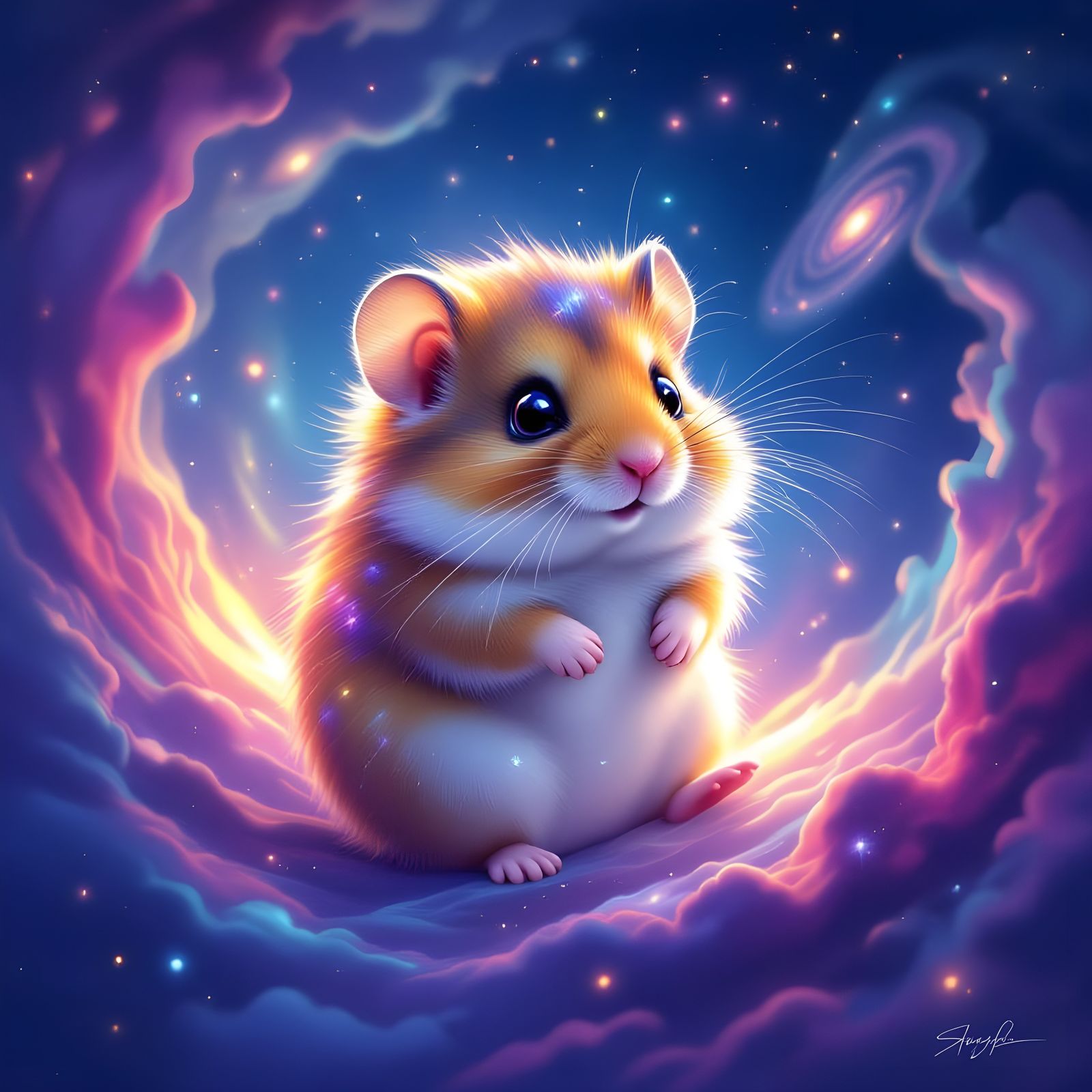 Celestial Hamster Floats Through Starry Cosmos