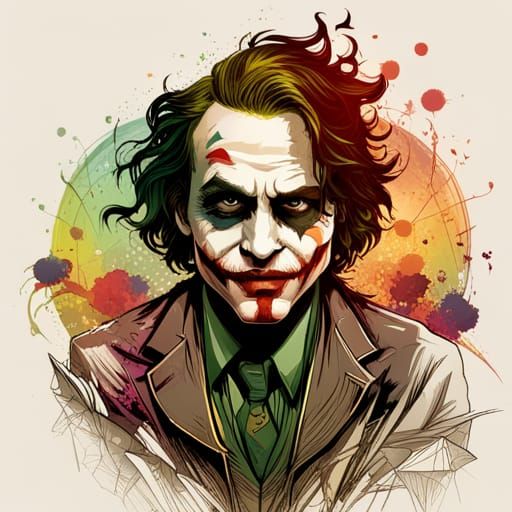 Intricate Joker Portrait in Luminous Colors