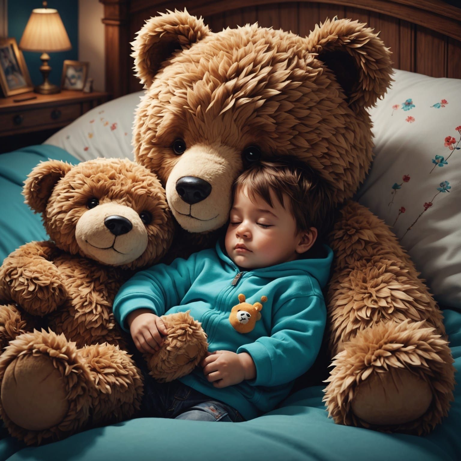 Toddler and Teddy Bear in Detailed 3D Digital Art