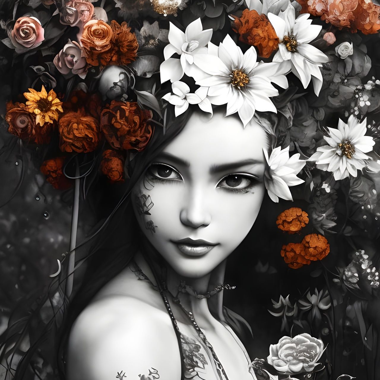 Fiery Mage Black Line Art Portrait