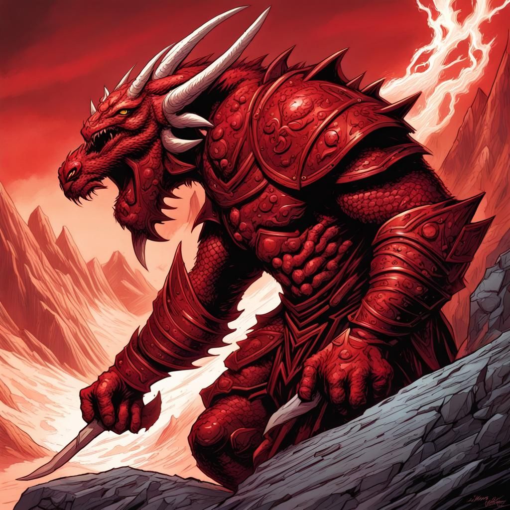 Red Dragonborn Comic Book Art