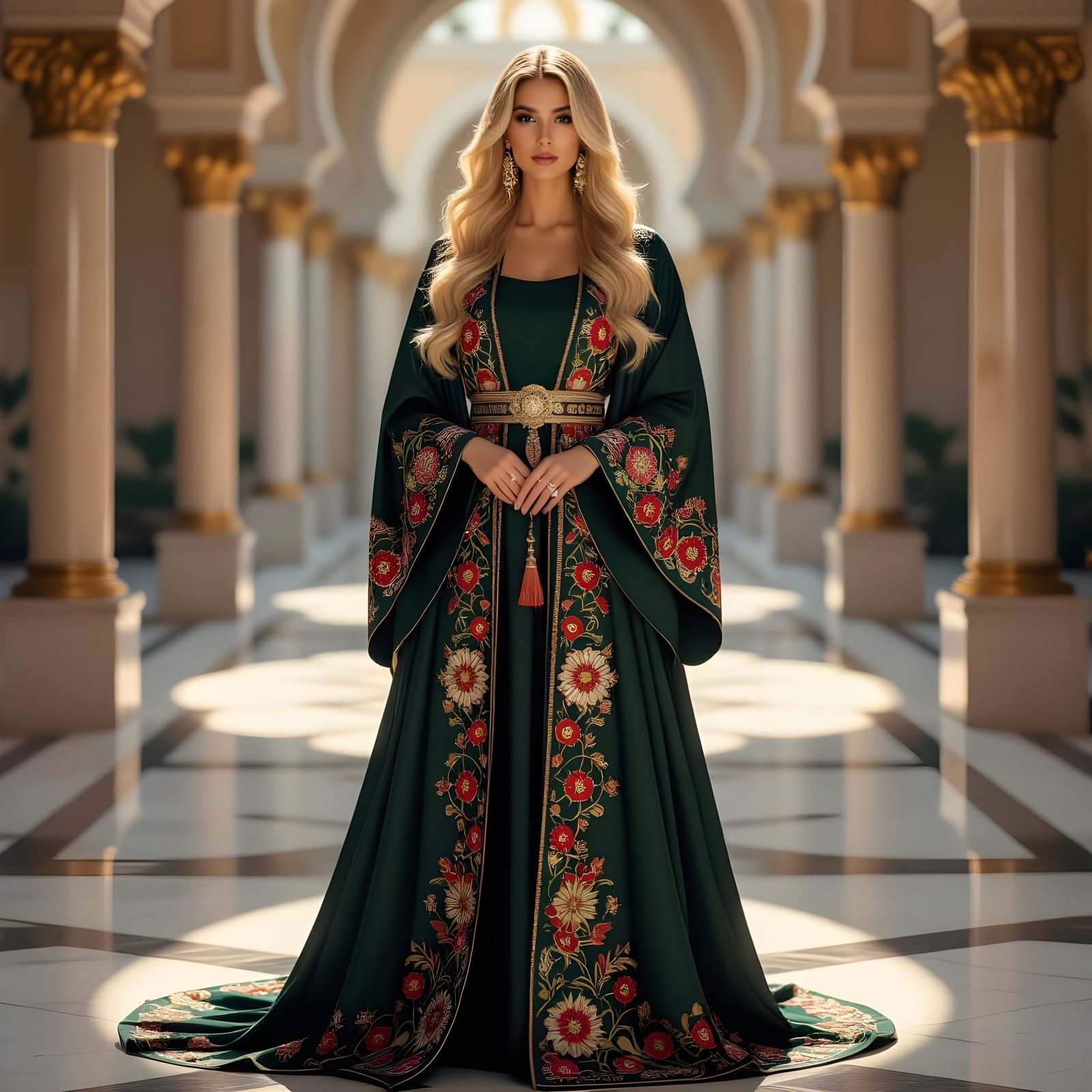 Regal Woman in Opulent Abaya, Klimt-Inspired Art