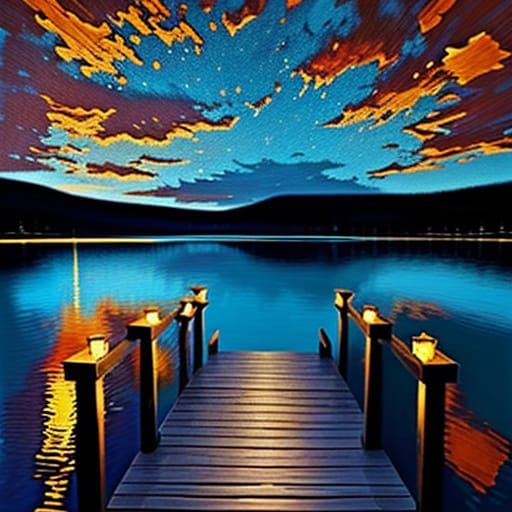 Impressionistic Oil Painting of a Serene Lake at Sunset
