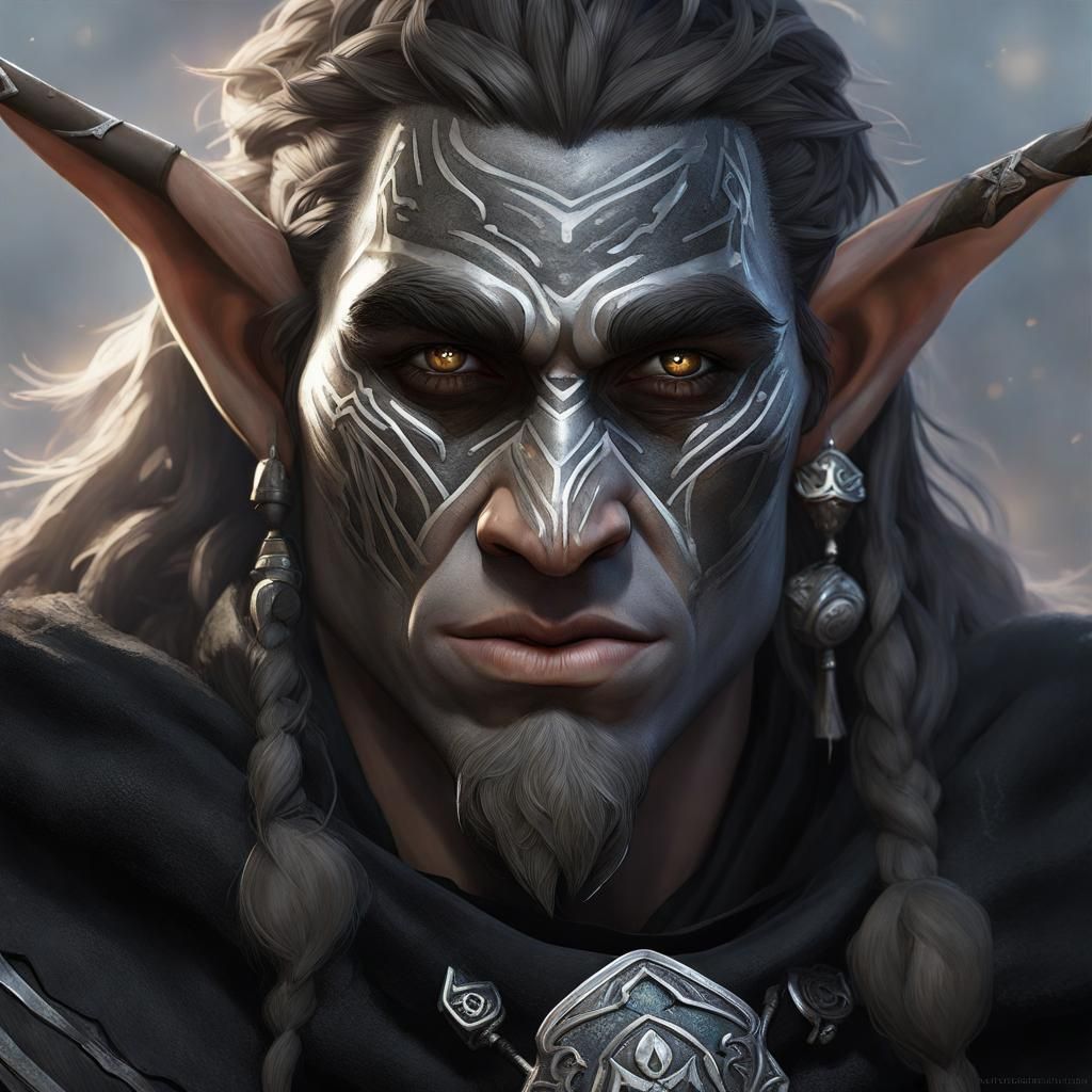 Dramatic Portrait of Firbolg in Black Garb