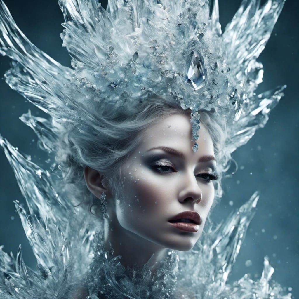 Imposing Ice Queen Portrait with Crown and Frost