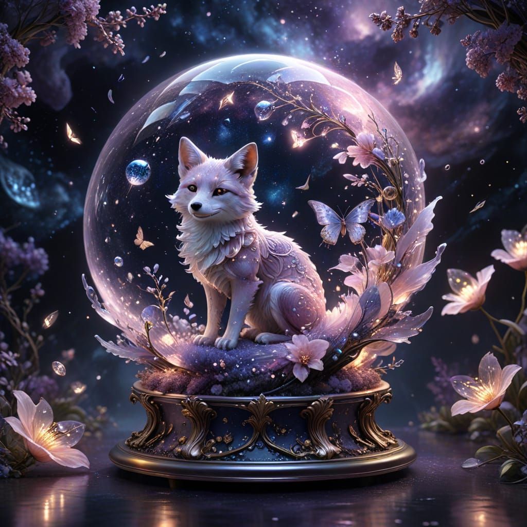 Celestial Garden with Crystal Flowers in Deep Space