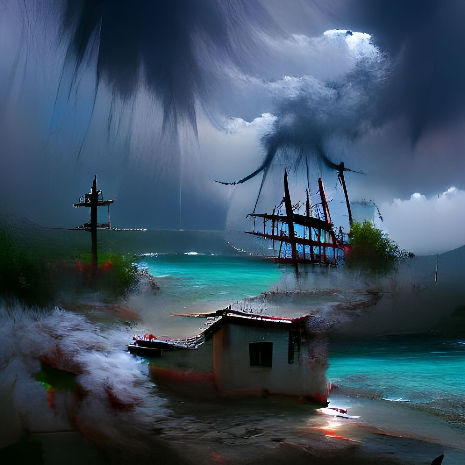 Sinister Pirate Ship in Stormy Caribbean Sea