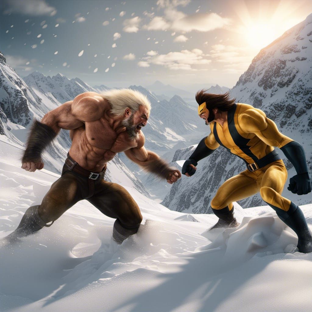 Sabretooth and Wolverine Fight on Snowy Mountain