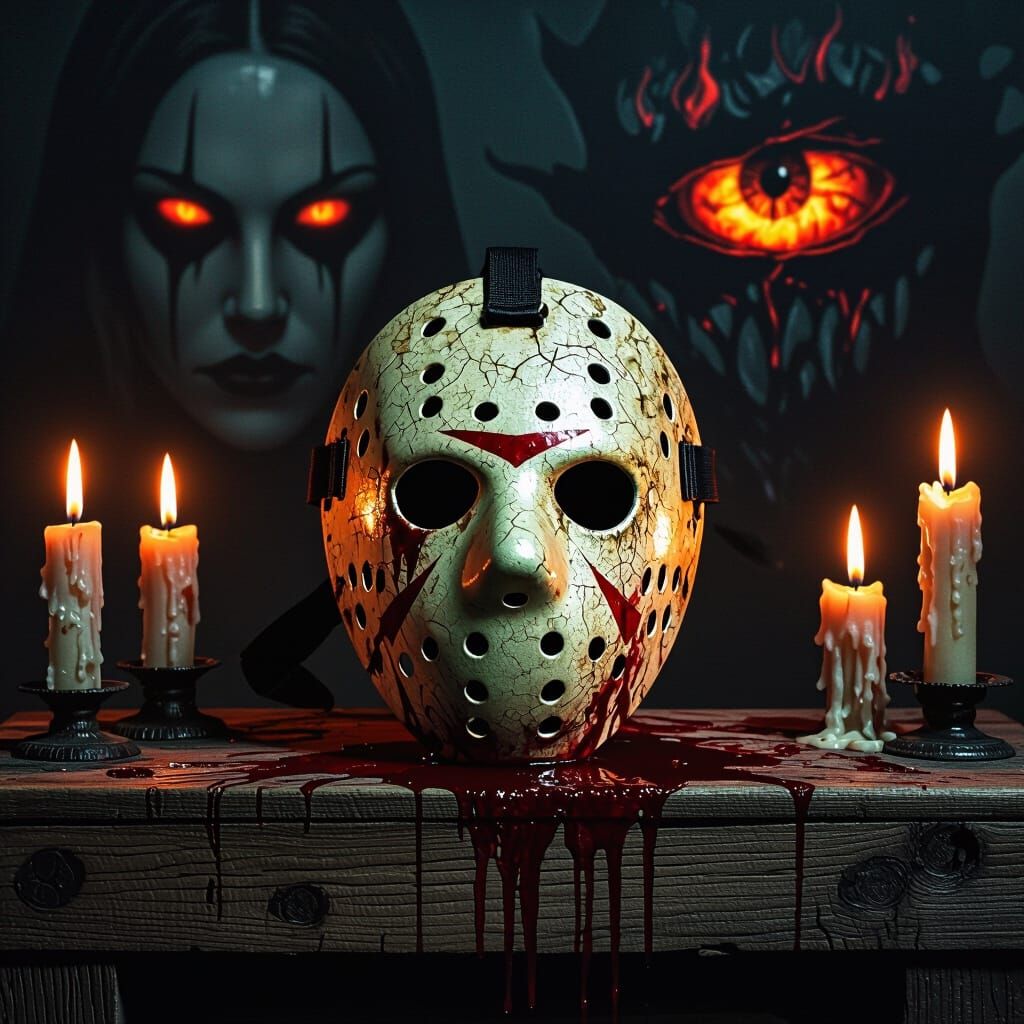 Haunting Hockey Mask Altar in Giger Style