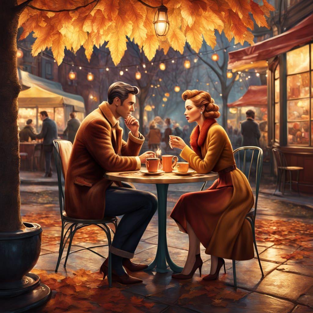 Cozy Autumn Cafe Scene in Hyperrealistic Style