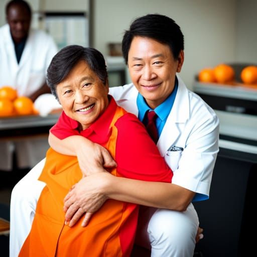 Dentist hugging patient