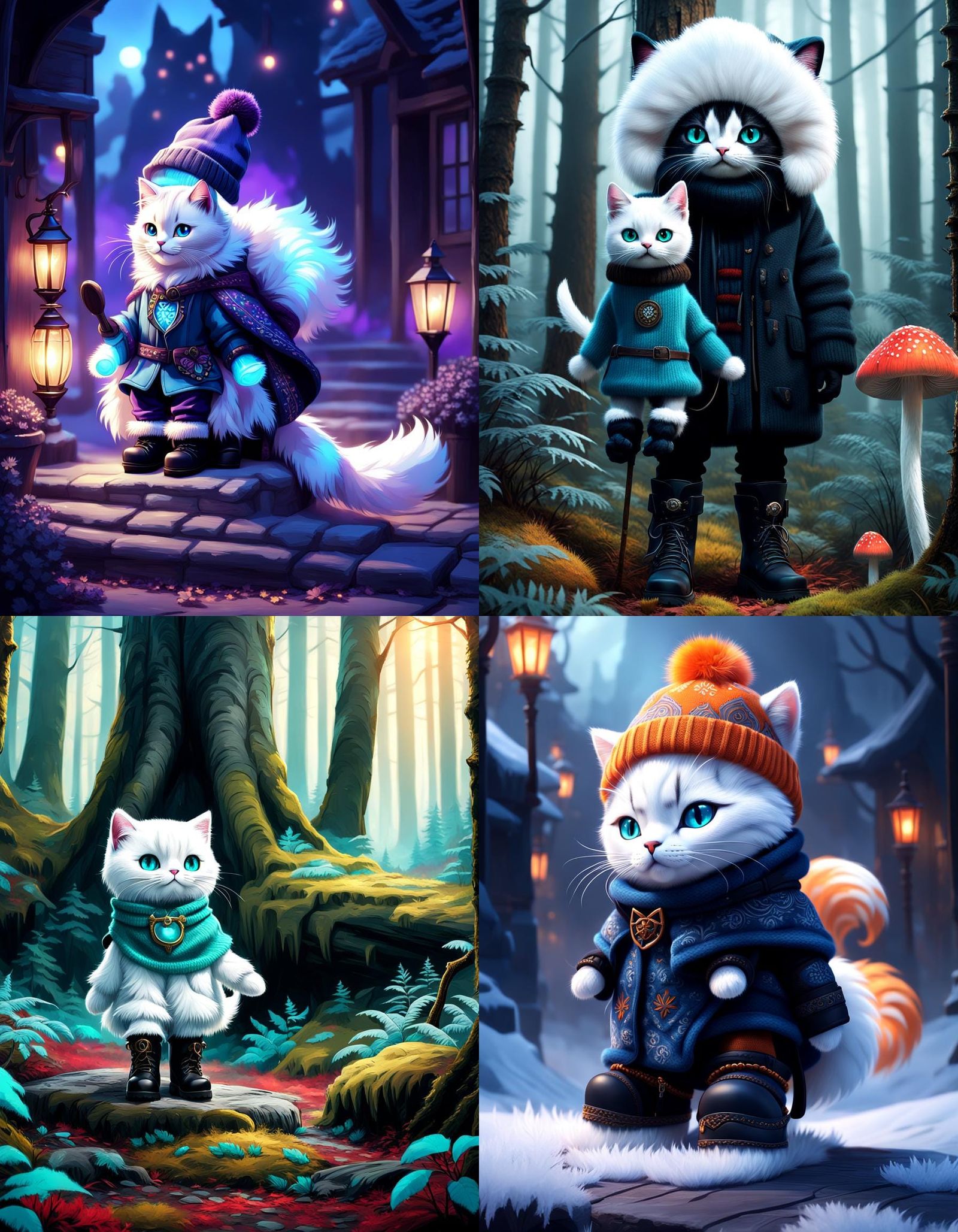 Humanoid White Fur Kitty in Detailed Matte Painting