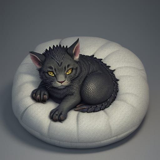 Ethereal 3D Anime Dragon Asleep on a Pillow