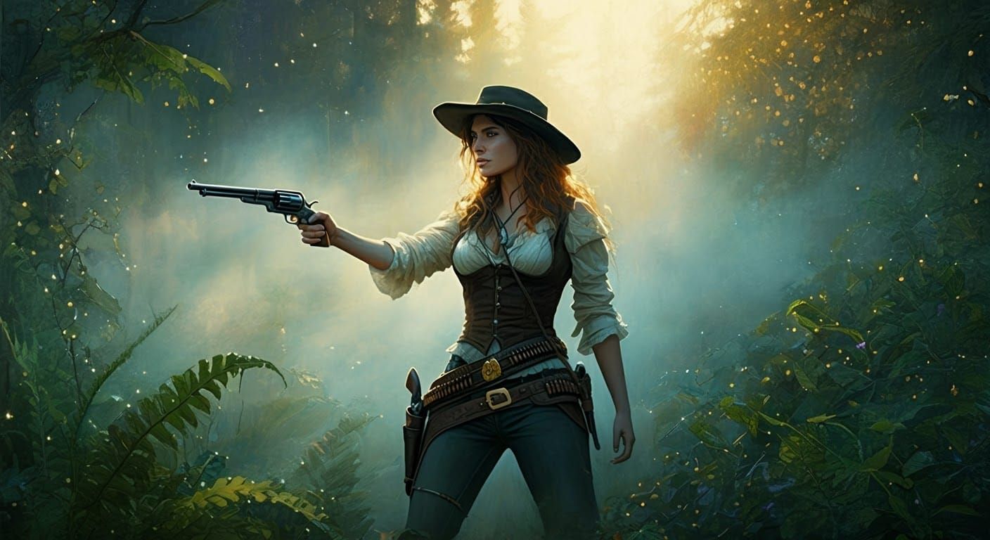 Vibrant Gunslinger in Mystical Realism Style