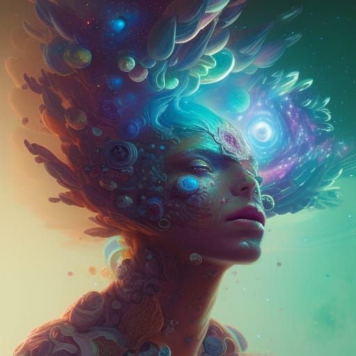 Nebula Human Flower in Surreal Ethereal Landscape
