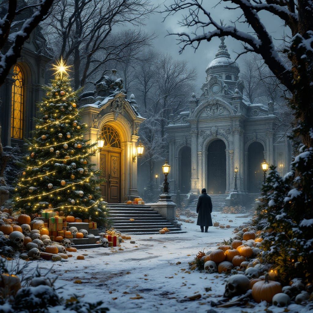 Macabre Christmas Cemetery at Night