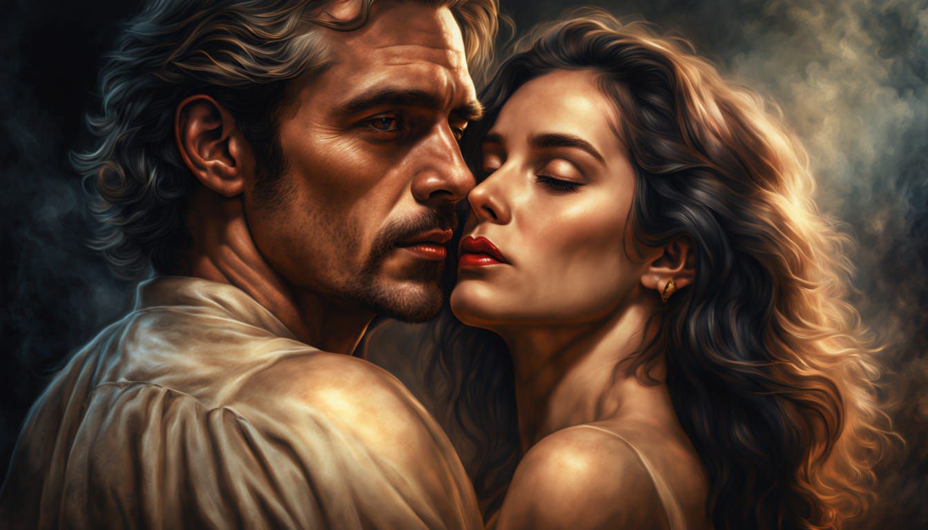 Romantic Couple Portrait in Oil Painting Style