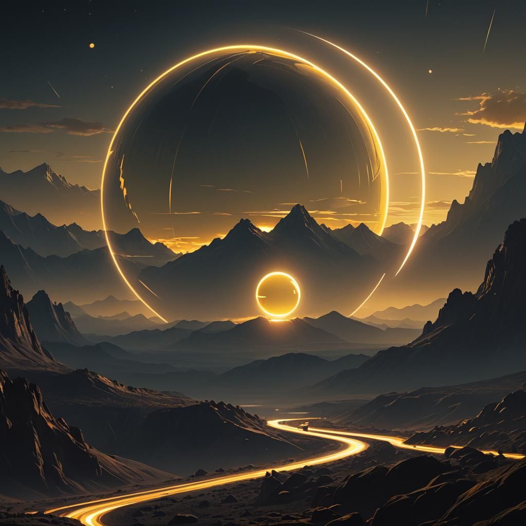 Glowing Orb Lights Misty Road in Sci-Fi Style