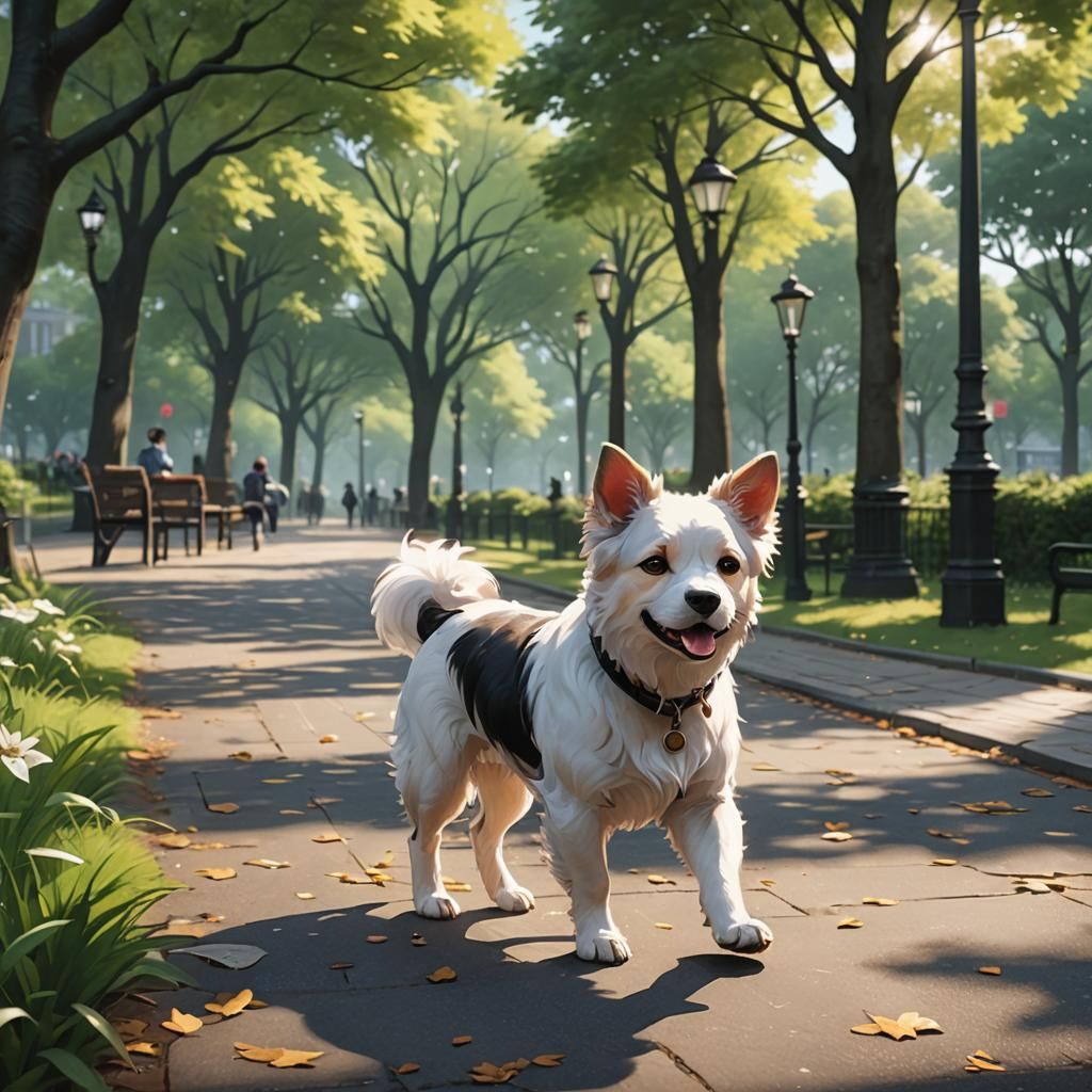 Cute Dog in Park: 3D Anime Art